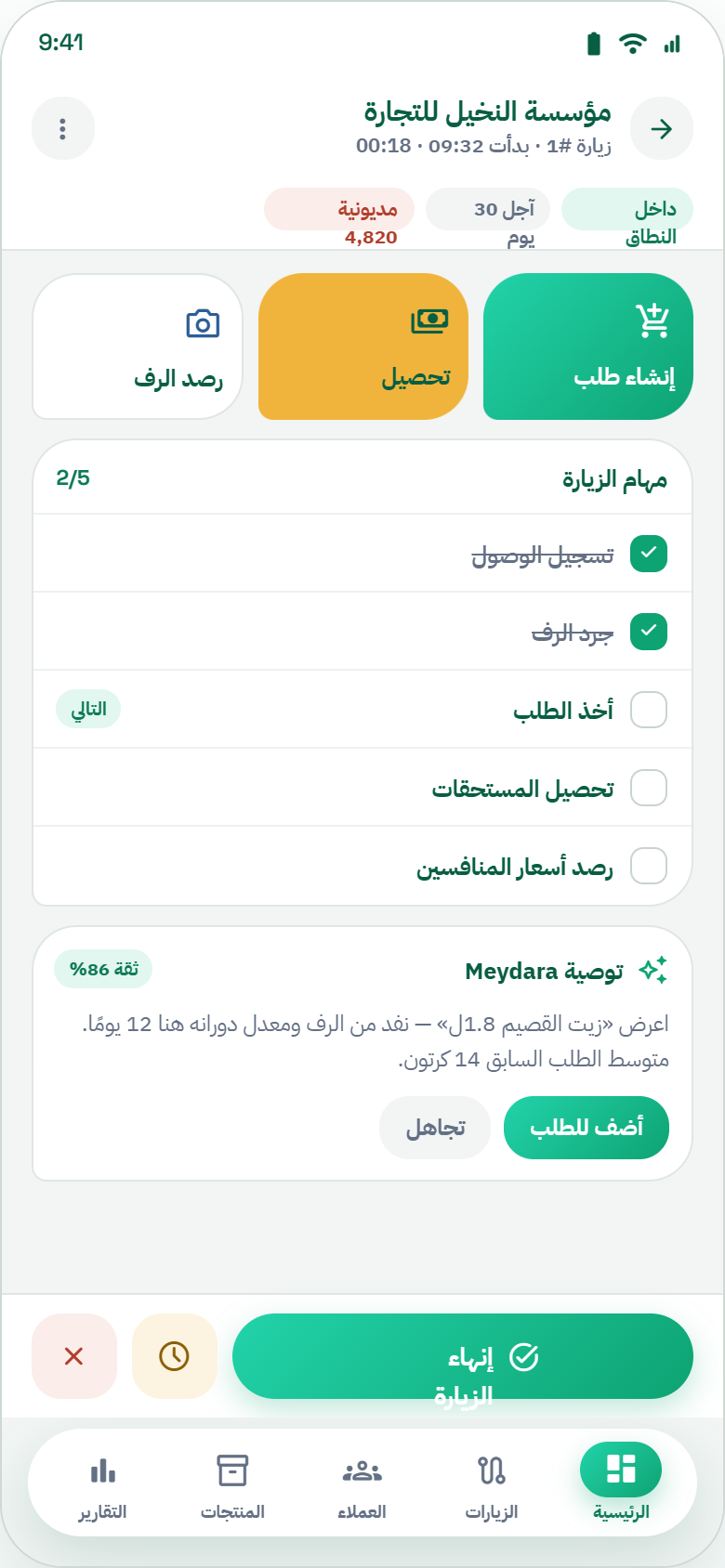 قائمة تحقق تنفيذ الزيارة في ميدارا
